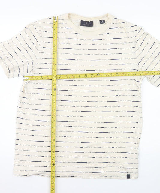 Scotch & Soda Men's Beige Striped Crew Neck Cotton T-Shirt M