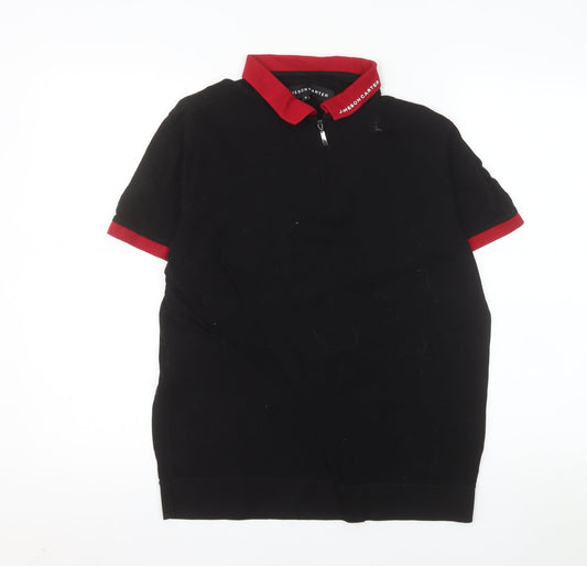Jameson Carter Men's Black & Red 1/4 Zip Cotton Polo Shirt S