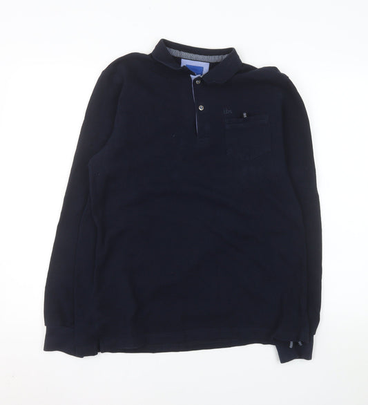 tbs Men's Blue Long Sleeve Cotton Polo Shirt Size L