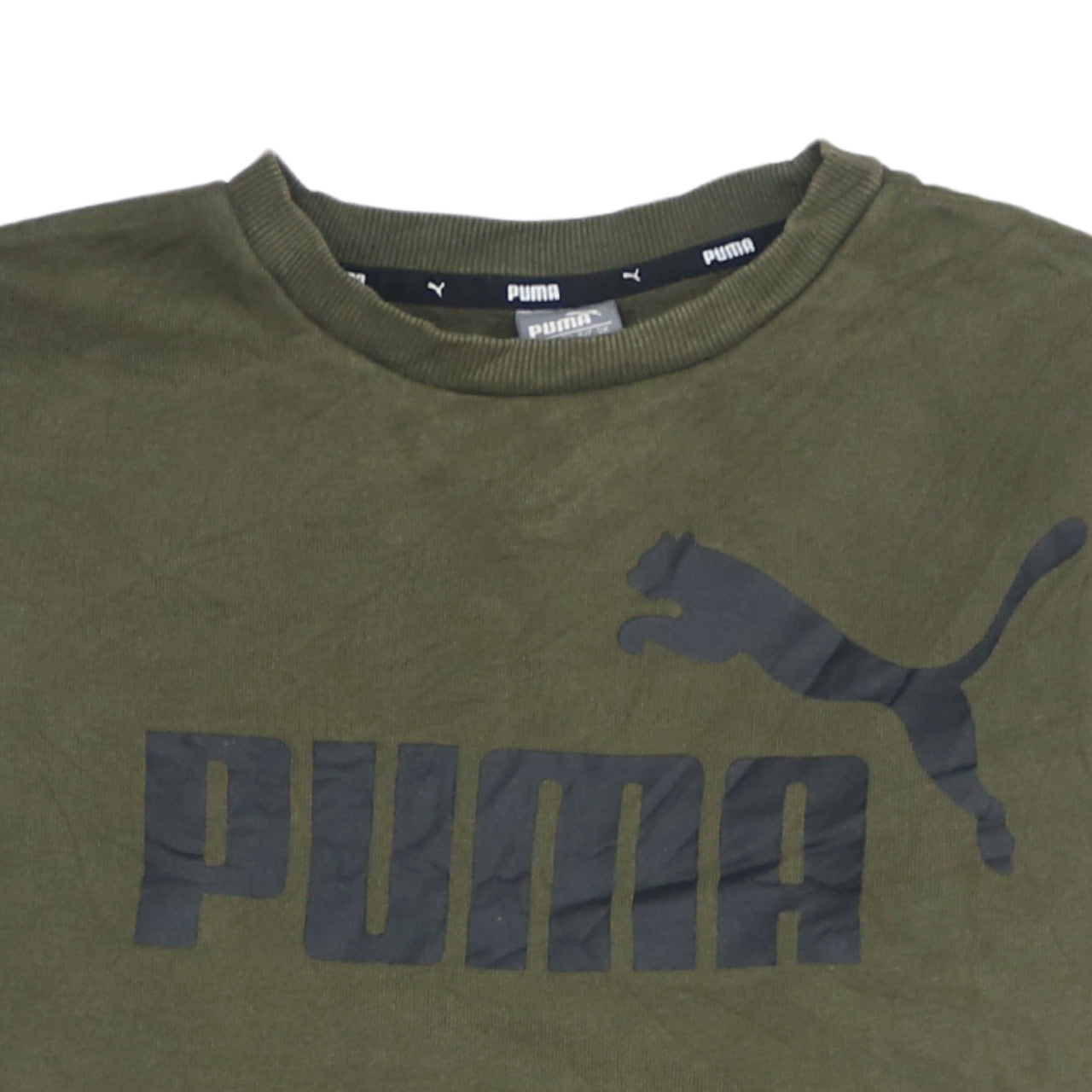 Additional view of Puma boys’ khaki green crew neck sweatshirt xl 14-15 years logo graphic
