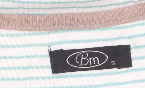 Bm Women's White Striped Embroidered T-Shirt Size S Casual Lightweight