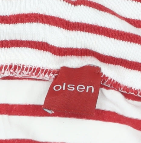 Olsen Womens Red Striped 3/4 Sleeve Boat Neck Cotton Blend Top Size 10