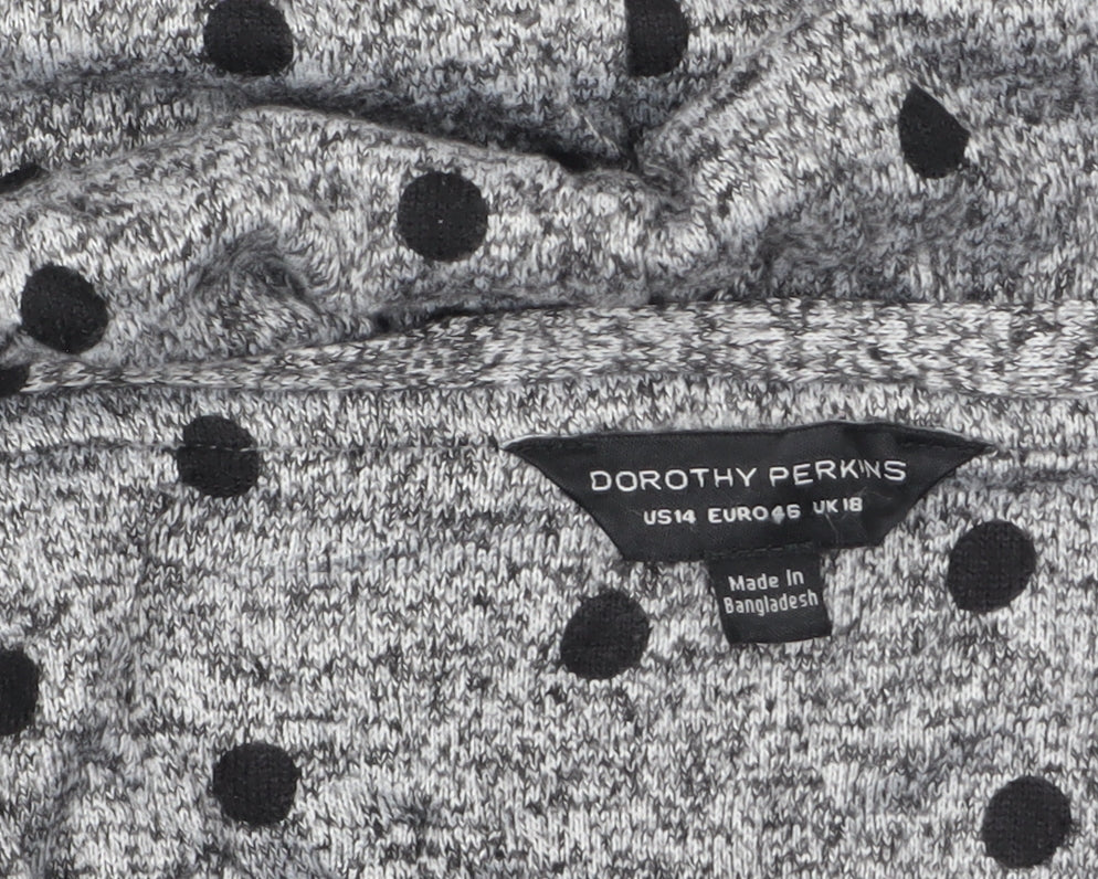 Dorothy Perkins Women's Grey Polka Dot Jersey Top UK 18 3/4 Sleeve