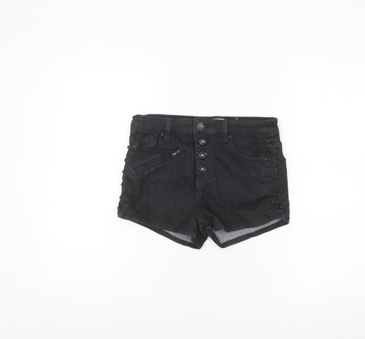 Additional front view of Free People women’s black, size UK 10, high rise denim hot pants shorts