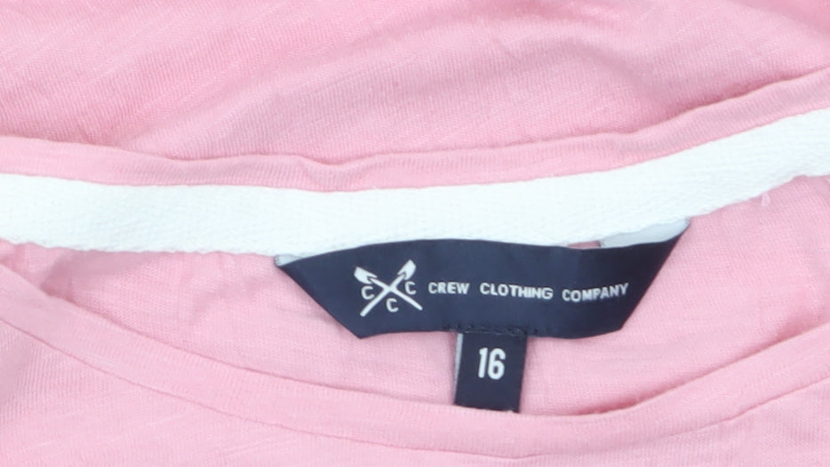 Crew Clothing Women Pink Cotton Short Sleeve Basic T-Shirt Size 16