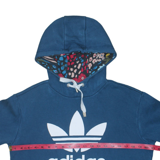 Adidas Women Blue Floral Hood Lined Pullover Hoodie Size 8