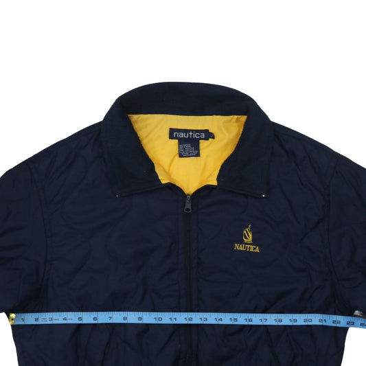 Nautica Women's Blue Quilted Bomber Jacket L Nylon Full Zip