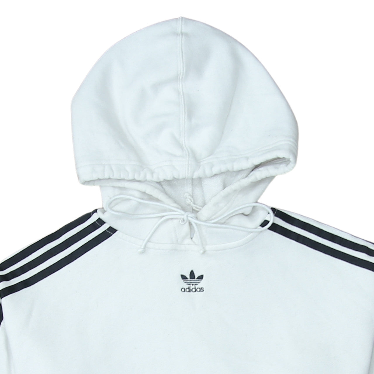 Adidas Women White Cropped Hoodie Size S Hooded Pullover