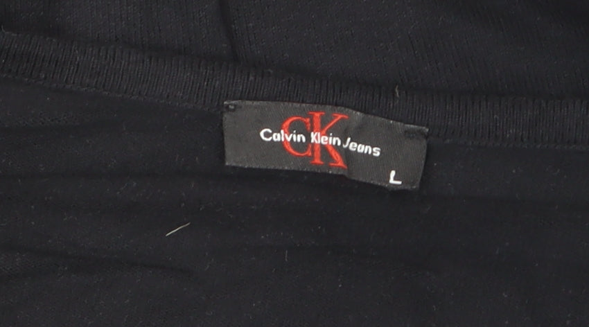 Calvin Klein Women's Black Rhinestone Logo Long Sleeve Cotton Top L
