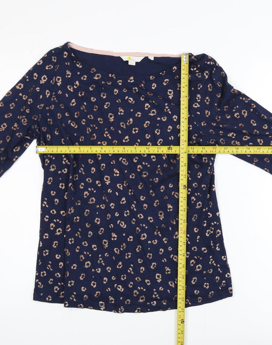 Boden Women's Blue Animal Print Boat Neck 3/4 Sleeve Cotton Modal Blouse Size 14