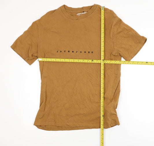 Jack & Jones Men's Brown Logo Crew Neck Cotton T-Shirt Size L
