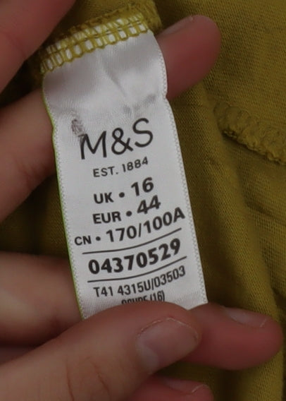 Marks and Spencer Women Yellow Embroidered Cotton Tunic Blouse UK 16