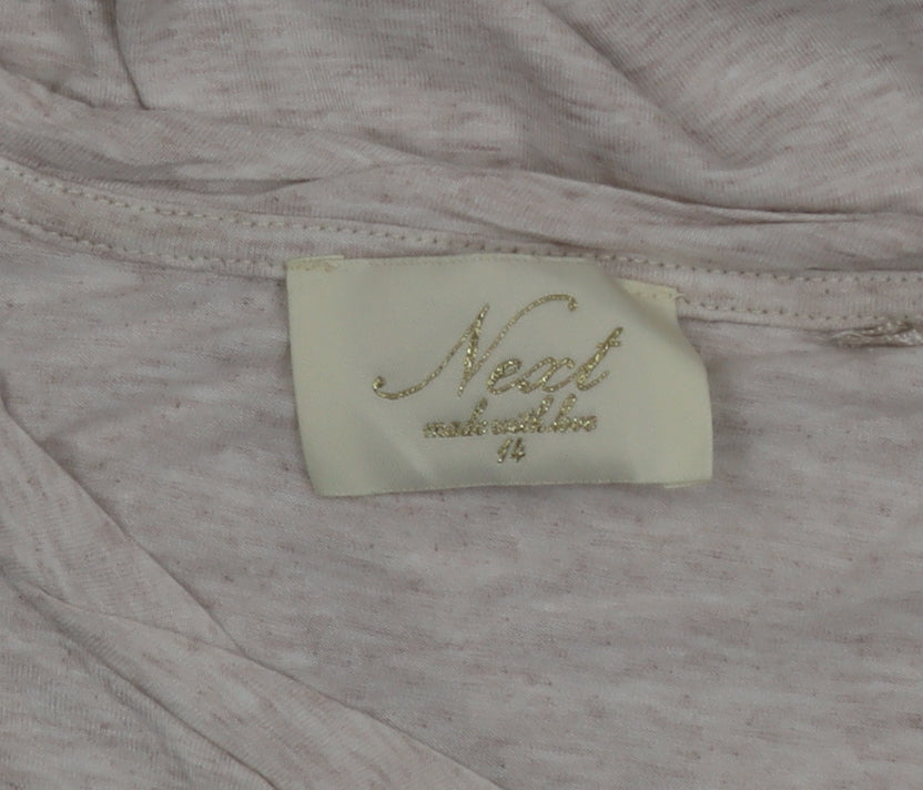 Next Women Beige Sequin Sleeve Viscose T-Shirt Size 14