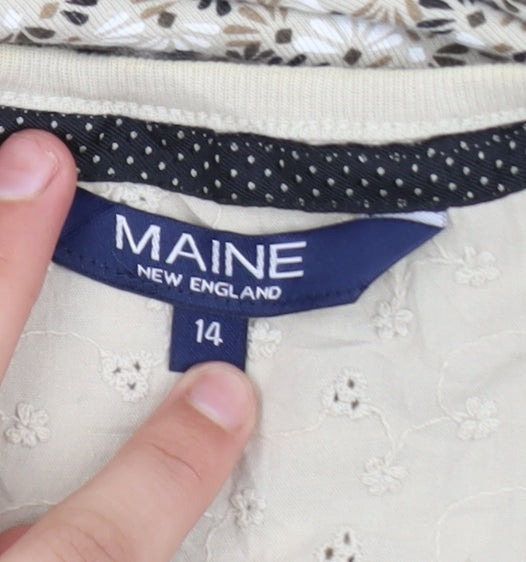 Maine New England Women’s Beige Floral Sleeveless Cotton Tank Top Size 14
