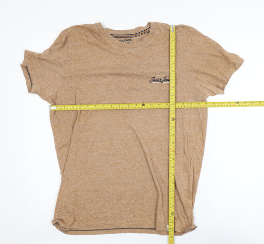 Jack & Jones Men's Beige L Crew Neck Cotton Blend T-Shirt