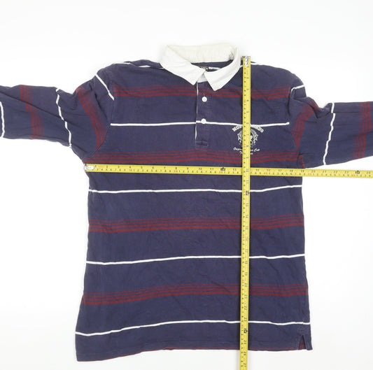 Atlas For Men Blue Striped Long Sleeve Rugby Shirt Size L Cotton