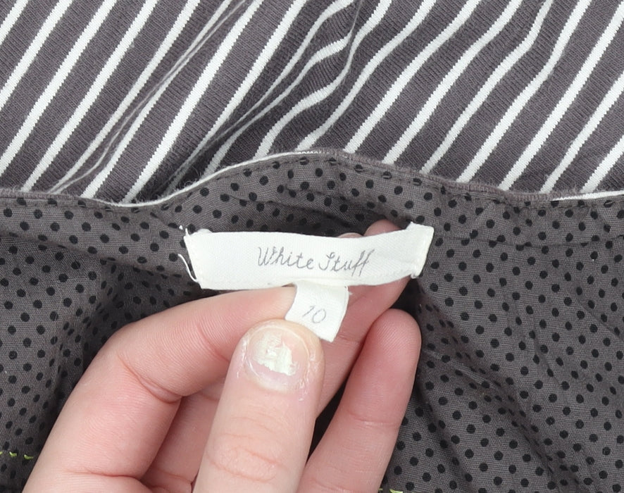White Stuff Women’s Grey Striped Fit & Flare Cotton Dress Size 10
