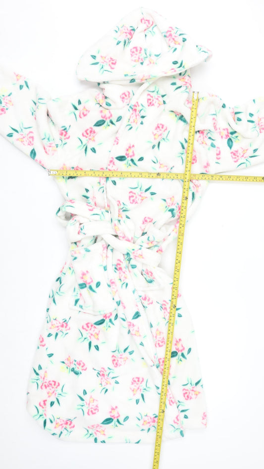 Marks and Spencer Women White Floral Fleece Hooded Robe Medium