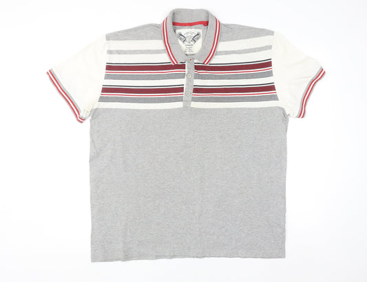 Next Men's Grey Striped Slim Fit Polo Shirt Size 2XL