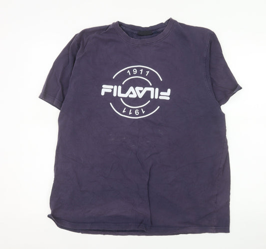 FILA Men's Navy Blue XL Crew Neck Graphic T-Shirt 100% Cotton