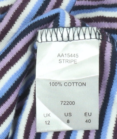 Cotton Traders Women’s Multicoloured Striped Long Sleeve Cotton T-Shirt UK 12