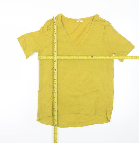 American Vintage Women Yellow V-Neck Short Sleeve Viscose T-Shirt Size S