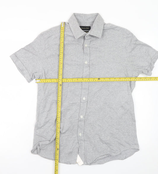 Massimo Dutti Men's Grey Linen Cotton Short Sleeve Polo L