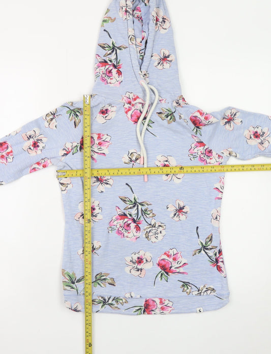 Joules Womens Blue Floral Pullover Hoodie UK 12 Cotton Lightweight