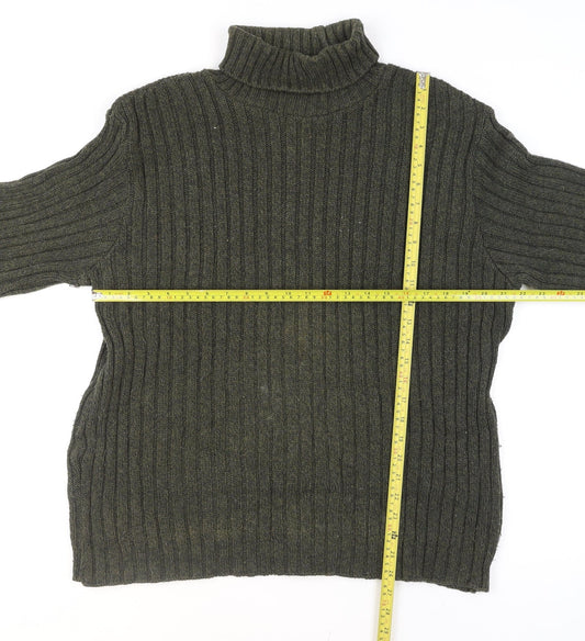 Hawkshead Men's Green Roll Neck Ribbed Knit Jumper Size L