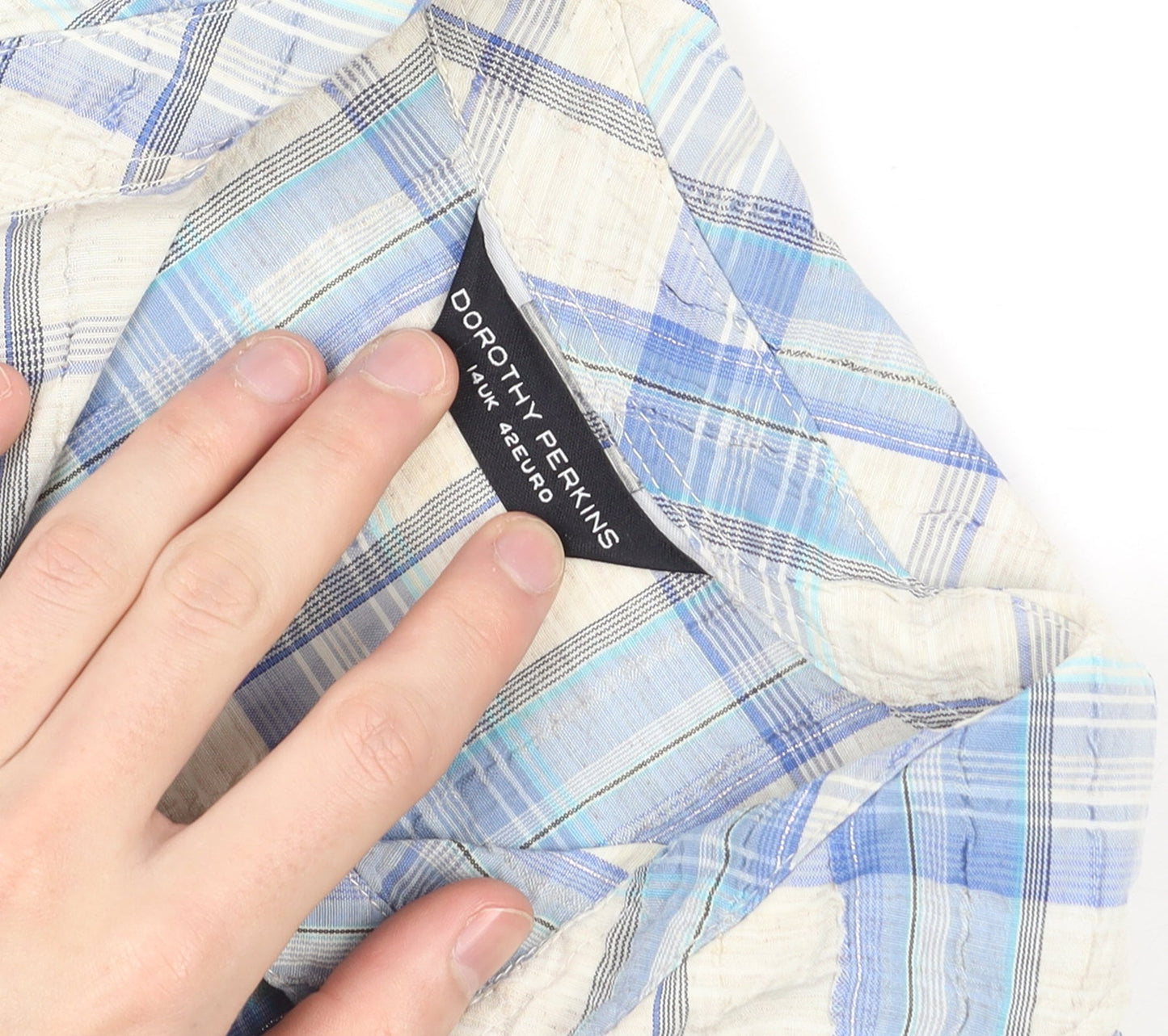 Dorothy Perkins Women's Blue Check Button-Up Tunic Shirt Size 14