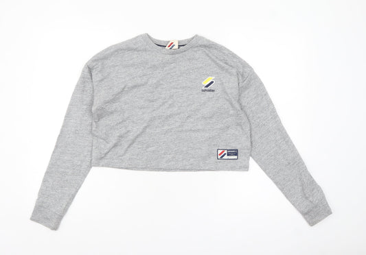 Superdry Women's Grey Cropped Long Sleeve T-Shirt Size 8
