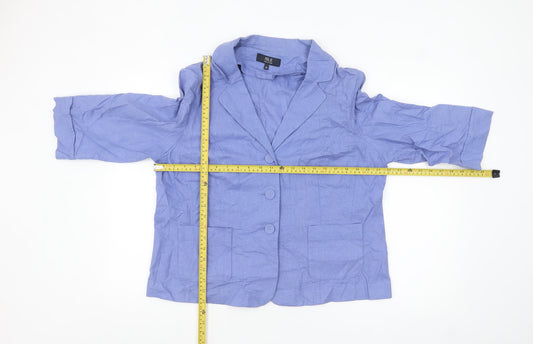 Isle Collection Women Blue Linen Blend Blazer Size 18 Single-Breasted
