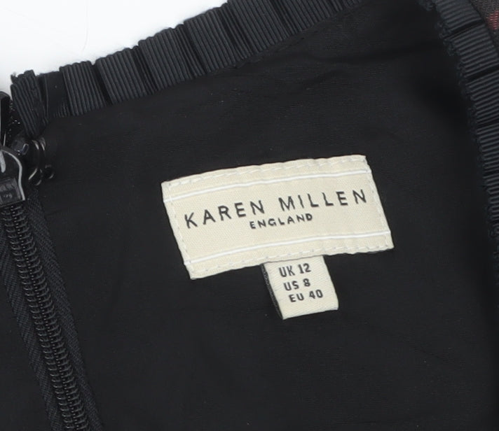 Karen Millen Women Black Check Sheath Dress Size 12 Short Sleeve