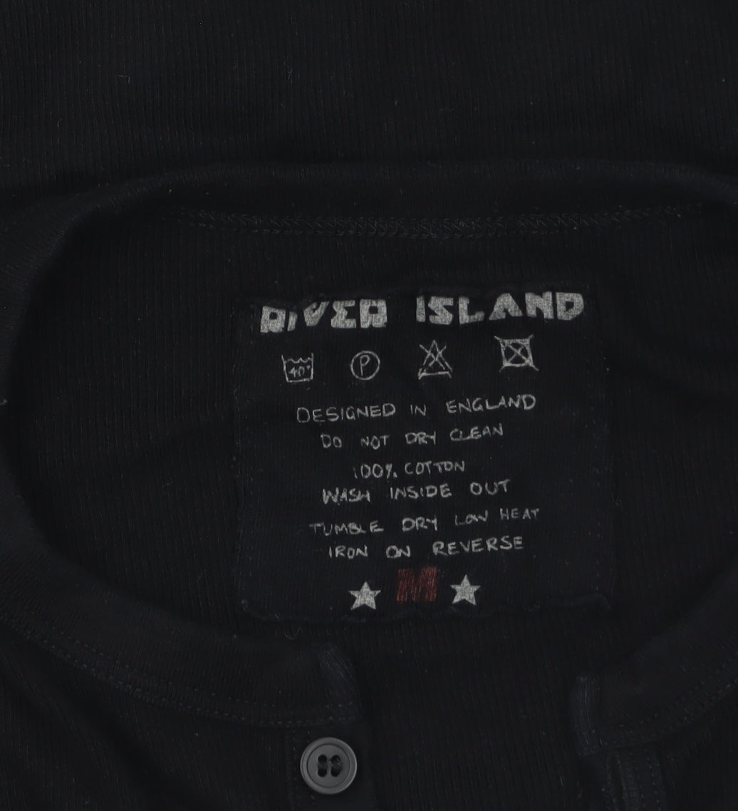 River Island Men's Black Cotton Henley Long Sleeve Top Size M