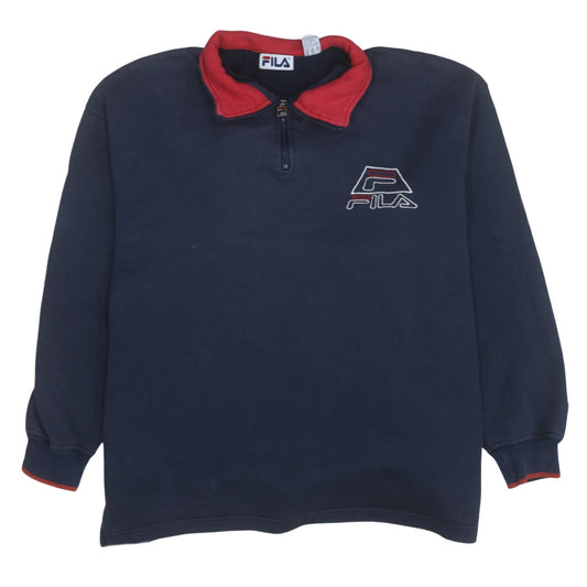 Fila Men's Blue 1/4 Zip Embroidered Logo Sweatshirt Size L