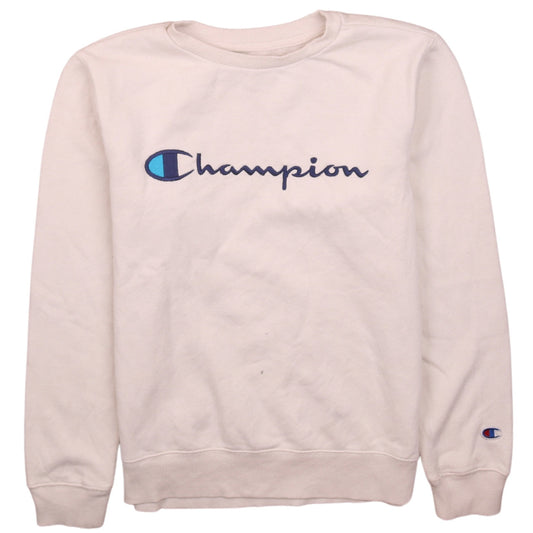 Champion Boys Beige Pullover Sweatshirt L Embroidered Logo Crew Neck