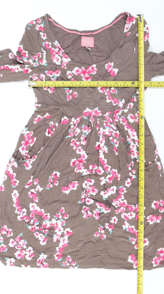 Joules Women Brown Floral A-Line Jersey Dress Size 8