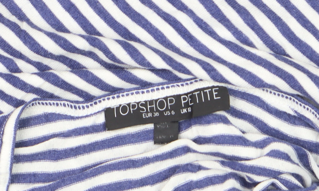 Topshop Petite Blue White Striped Cropped Button-Up Women’s Top Size 10