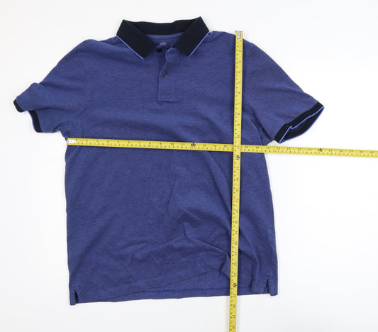 Marks and Spencer Men's Blue Cotton Polo Shirt L Regular Fit