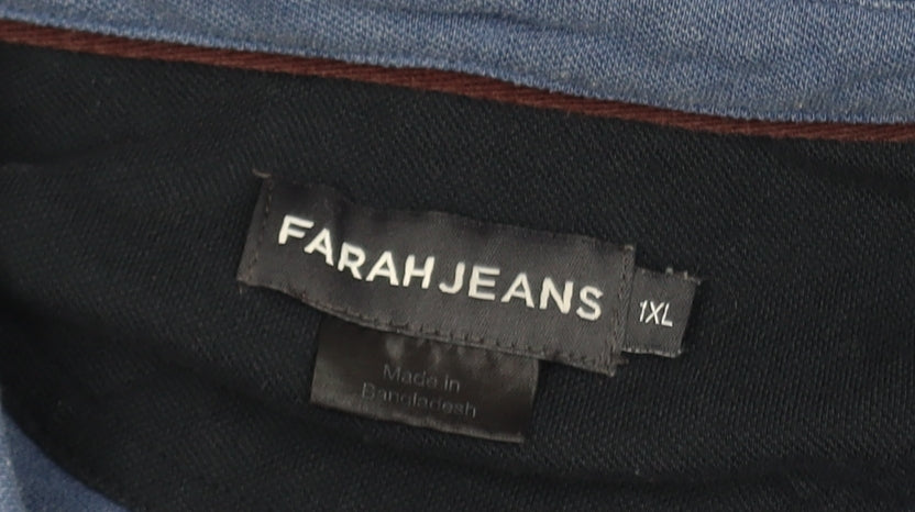 Farah Jeans Men's Blue XL Cotton Blend Short Sleeve Polo Shirt