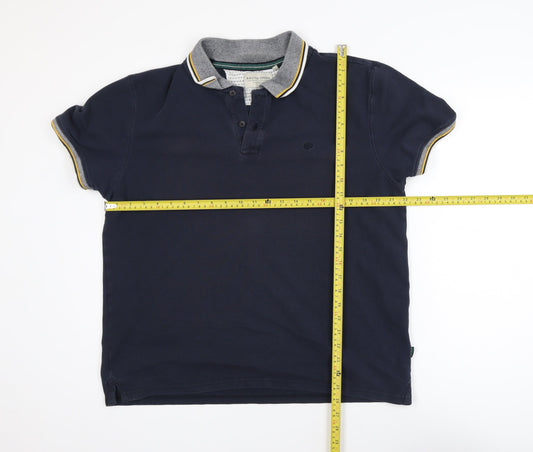 Racing Green Men's Blue Cotton Short Sleeve Polo Shirt L