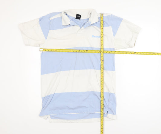 Bench Men's Blue White Striped Polo Shirt Size L Cotton Regular Fit