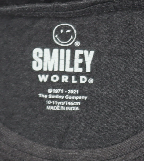 SmileyWorld Girls Grey Graphic Print T-Shirt 10-11 Years 146cm Crew Neck