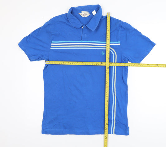 Original Penguin Men's Blue Slim Fit Striped Polo Shirt M