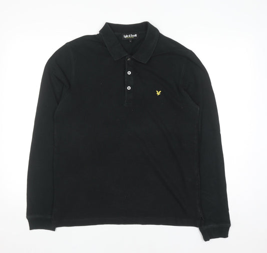 Lyle & Scott Men's Black Long Sleeve Polo Shirt Size L Cotton
