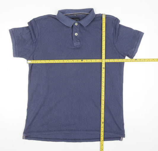 Boston Crew Men's Blue Cotton Polo Shirt Medium Short Sleeve