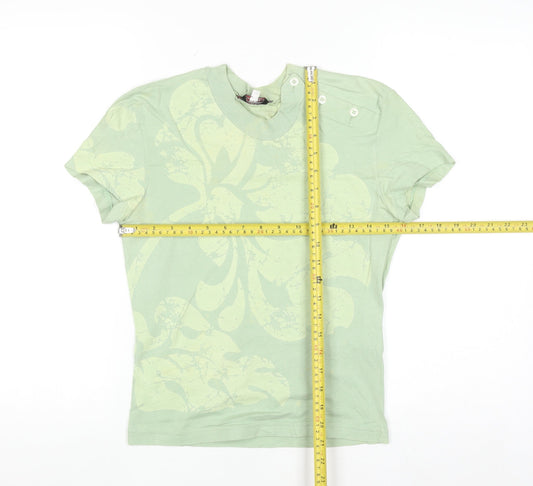 Diesel Women’s Green Floral Cotton Button Shoulder T-Shirt Size S