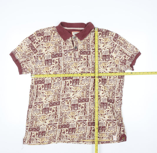 Mantaray Men’s Brown Tropical Print Cotton Polo Shirt Size L
