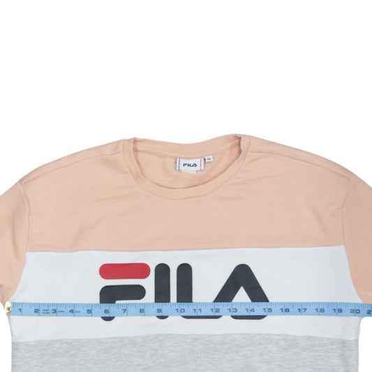 FILA Womens Peach Grey Colourblock Logo Pullover Sweatshirt M