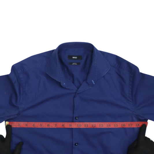 Hugo Boss Men’s Blue Slim Fit Easy Iron Long Sleeve Shirt Size 15